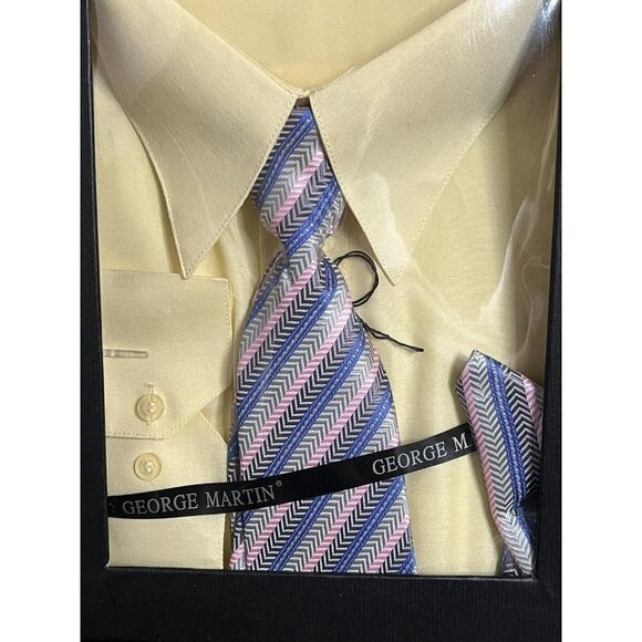 George Martin Shirt, Tie & Handkerchief Set Yellow Size 5XL 21-21.5, 41-42 - Picture 6 of 6
